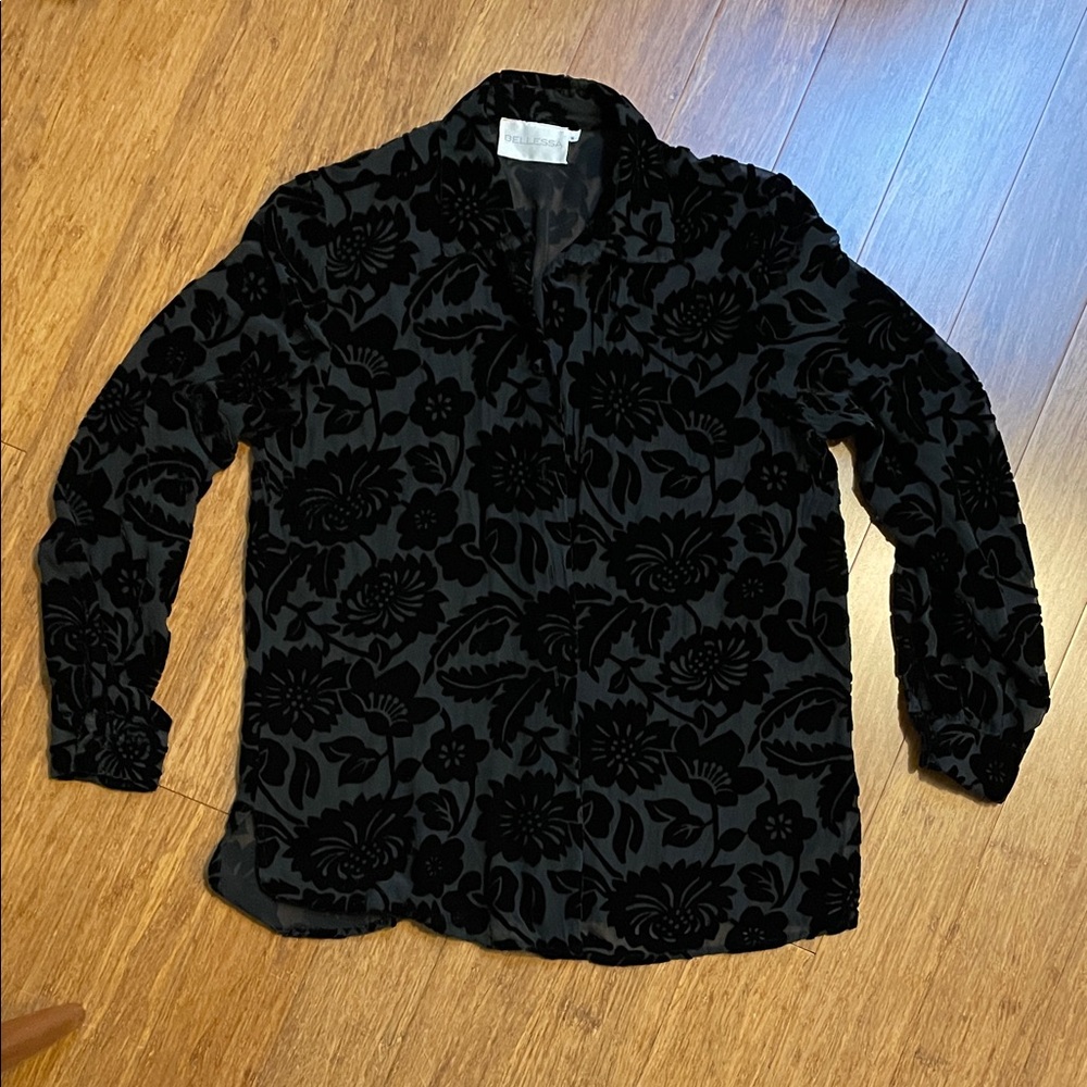 Bellessa Black Velvet Floral Top
